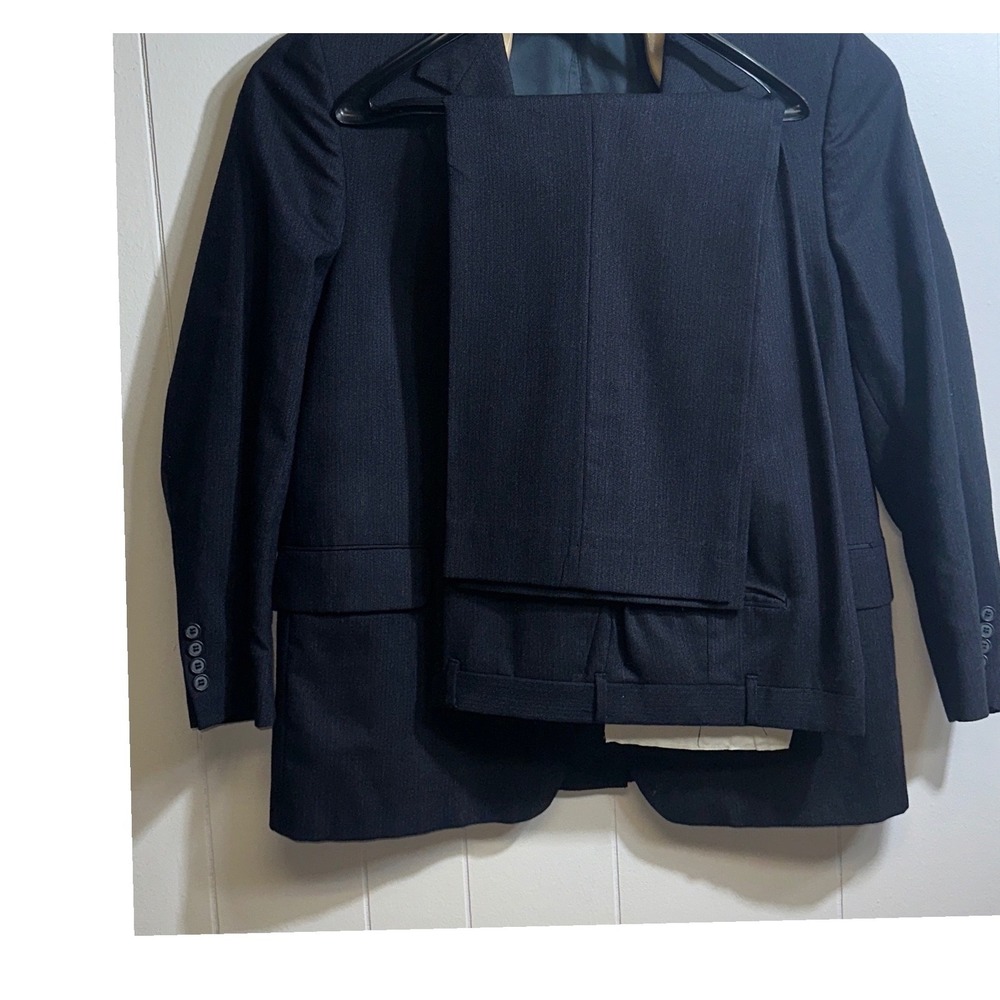 Garrison Park Mens Vintage 2 Piece Suit Navy Blue Textured Blazer Trousers USA